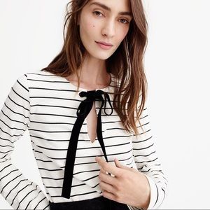 J.Crew Velvet Bow Tie Striped Shirt